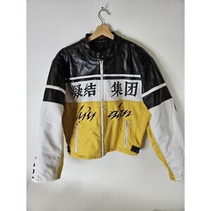 LU'U DAN Yellow & White Clot Edition Moto Faux-leather Jacket & Pants Mens Sz M